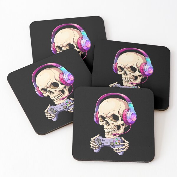 Item preview, Gamer skull with pink headphones and classic controller designed and sold by TheSkullRoom.