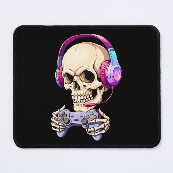 Item preview, Gamer skull with pink headphones and classic controller designed and sold by TheSkullRoom.