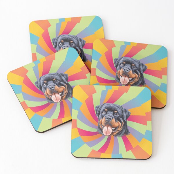 Item preview, Rottweiler Face - Multicolor Psychedelic Swirls Stripes designed and sold by PVTCreations.