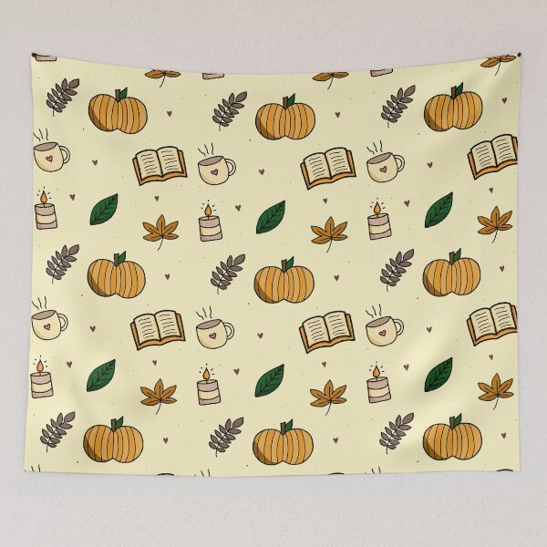 Item preview, Seamless pattern with pumpkins, leaves and candles on a light background designed and sold by juoctaviniarts.