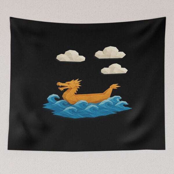 Item preview, Origami Dragon Boat Sailing Under Puffy Paper Clouds designed and sold by S-Dstyle.