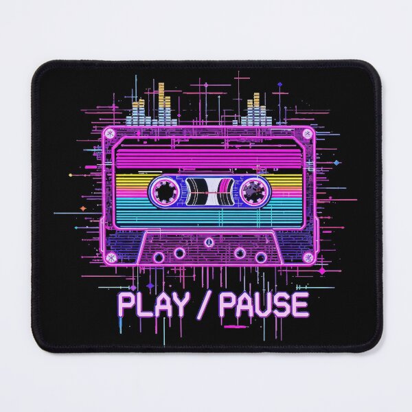 Item preview, Retro Cassette Play Pause – Neon Glitch Music Art designed and sold by SajQ.