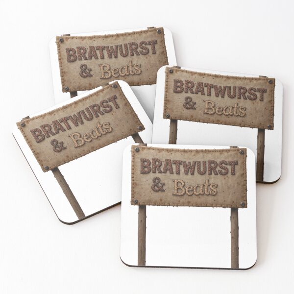 Item preview, Rustic Handcrafted Sign with Bratwurst and Beats Text Design designed and sold by Creative88Art.