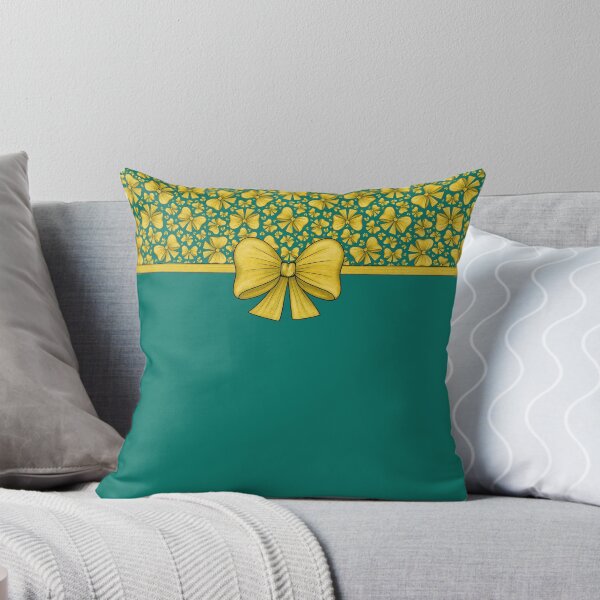 Aperçu de l'œuvre Noeud jaune avec un ruban qui se divise en un fond turquoise foncé avec un motif et sans motif créée et vendue par Cherevan.