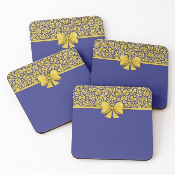 Item preview, Yellow bow with ribbon dividing into dark purple background with pattern and without pattern designed and sold by Cherevan.