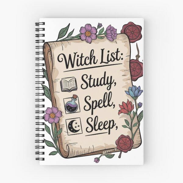 Item preview, Aged Scroll with Witch List, Icons, and Floral Decorations designed and sold by Creative88Art.