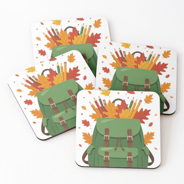 Item preview, Green Backpack with Art Supplies Surrounded by Autumn Leaves designed and sold by Creative88Art.