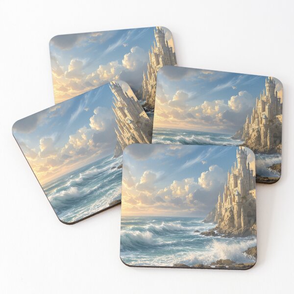 Item preview, Castle by the Sea – Epic Fantasy Ocean Artwork designed and sold by eyeconart.
