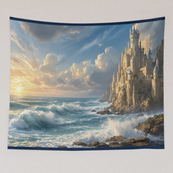 Item preview, Castle by the Sea – Epic Fantasy Ocean Artwork designed and sold by eyeconart.