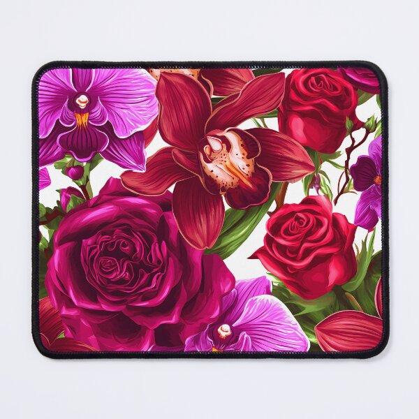 Item preview, Scarlet Red Roses And Pink Orchids Floral Art designed and sold by DEC02.