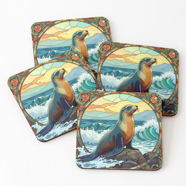 Item preview, Sea Lion In A Stained Glass Frame designed and sold by ChanceTwoArt.