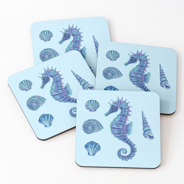 Item preview, Seahorse & Sea Shells (Blue & Turquoise) designed and sold by Scarlet Swan.