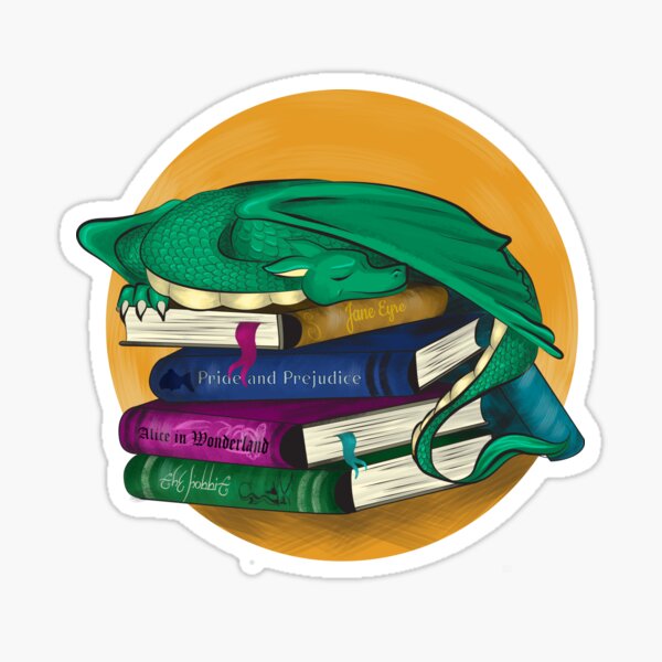Dragon on a pile of books Sticker