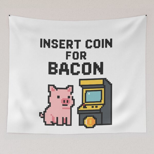Item preview, Insert Coin for Bacon – Funny Pixel Pig Arcade Design designed and sold by SlomianyPisarz.