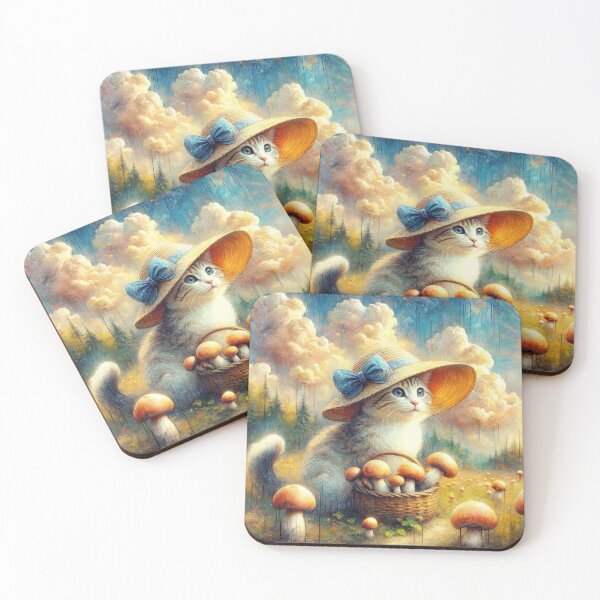 Item preview, Cute Kitty Collecting Porcini Mushrooms designed and sold by M-Y-A-R-T-.
