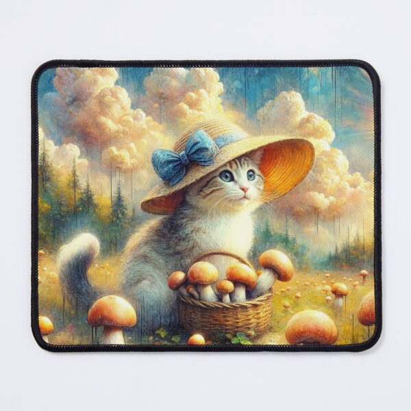 Item preview, Cute Kitty Collecting Porcini Mushrooms designed and sold by M-Y-A-R-T-.