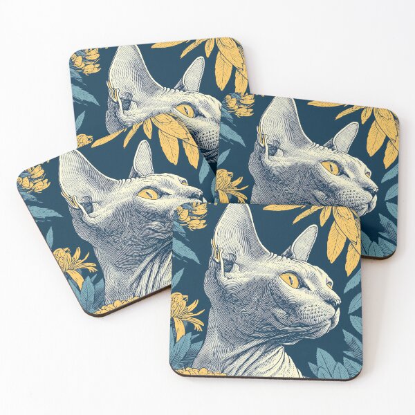 Item preview, Sphynx Cat with Chrysanthemums – Botanical Line Art Poster designed and sold by NewOldArtsy.