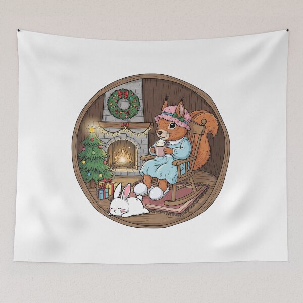 Item preview, A Cozy Christmas Scene with Squirrel and Bunny designed and sold by Claustronautas.