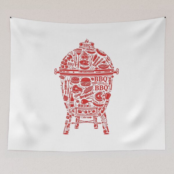 Item preview, Artistic Red Kamado Grill BBQ Silhouettes Collage designed and sold by FoodandFun.