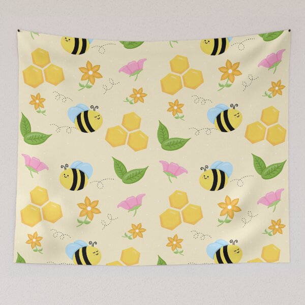 Item preview, Cute seamless vector pattern with bees, beehives, flowers and leaves on beige background  designed and sold by juoctaviniarts.