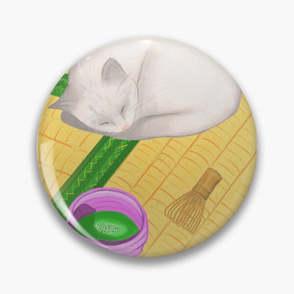 Aperçu de l'œuvre Chat endormi sur un tatami avec du matcha créée et vendue par creativef0x.
