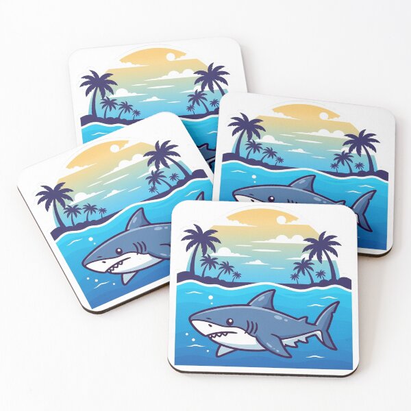 Item preview, Cute Shark in Tropical Water | Cartoon Ocean Scene with Sun Gradient on White Background designed and sold by mostafa gebril  ⭐⭐⭐⭐⭐.