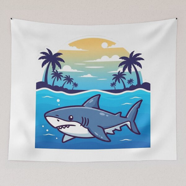 Item preview, Cute Shark in Tropical Water | Cartoon Ocean Scene with Sun Gradient on White Background designed and sold by mostafa gebril  ⭐⭐⭐⭐⭐.