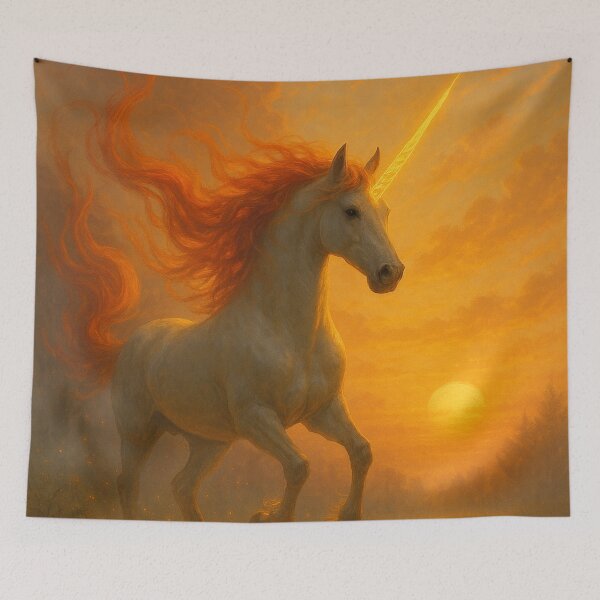 Item preview, Fiery Dawn Unicorn – Magical Sunrise Fantasy Art designed and sold by Lolili69.