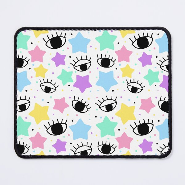 Item preview, Black eyes with colorful pastel colors stars and dots seamless pattern in white background designed and sold by juoctaviniarts.