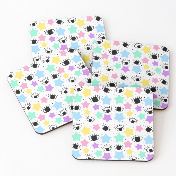 Item preview, Black eyes with colorful pastel colors stars and dots seamless pattern in white background designed and sold by juoctaviniarts.