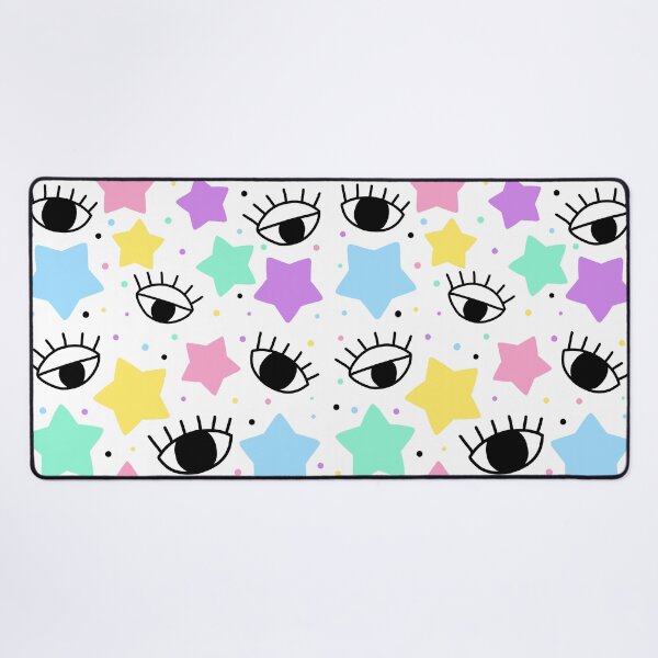 Item preview, Black eyes with colorful pastel colors stars and dots seamless pattern in white background designed and sold by juoctaviniarts.