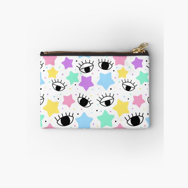 Item preview, Black eyes with colorful pastel colors stars and dots seamless pattern in white background designed and sold by juoctaviniarts.