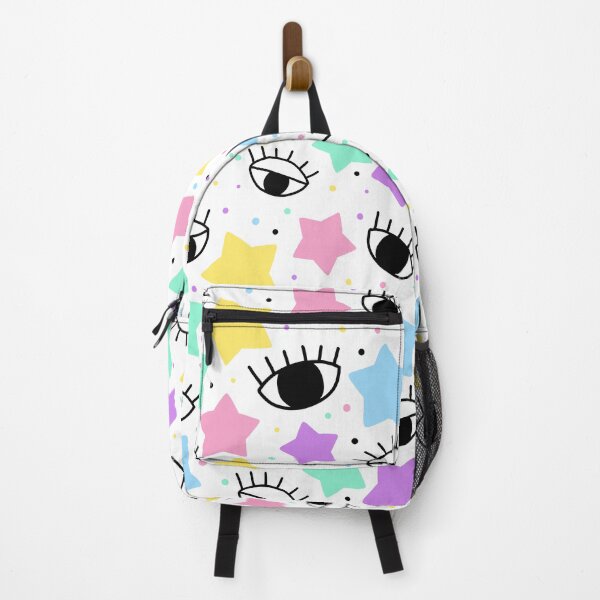 Item preview, Black eyes with colorful pastel colors stars and dots seamless pattern in white background designed and sold by juoctaviniarts.