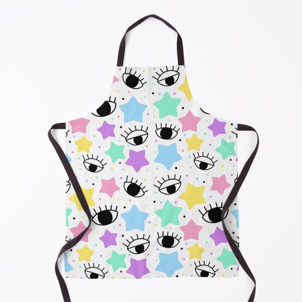Item preview, Black eyes with colorful pastel colors stars and dots seamless pattern in white background designed and sold by juoctaviniarts.