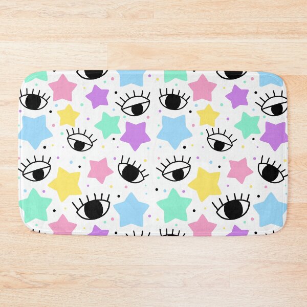 Item preview, Black eyes with colorful pastel colors stars and dots seamless pattern in white background designed and sold by juoctaviniarts.