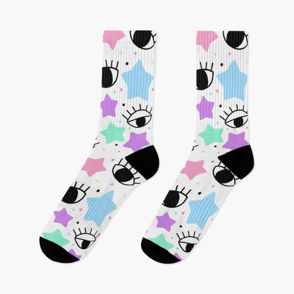 Item preview, Black eyes with colorful pastel colors stars and dots seamless pattern in white background designed and sold by juoctaviniarts.