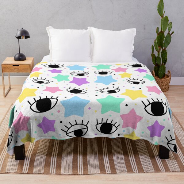 Item preview, Black eyes with colorful pastel colors stars and dots seamless pattern in white background designed and sold by juoctaviniarts.