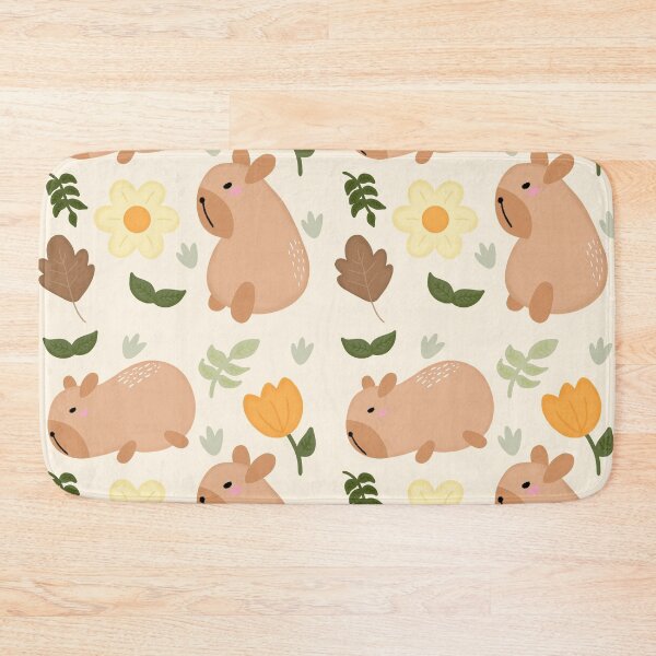 Item preview, Cute capybara with leaves and flowers seamless pattern on beige background designed and sold by juoctaviniarts.