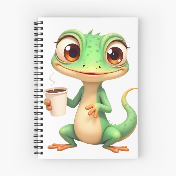 Item preview, Cheerful cartoon lizard holding a coffee cup in a playful pose at a casual gathering designed and sold by SpaceartLilu.