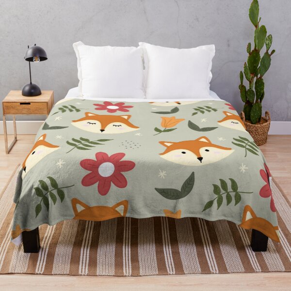Item preview, Cute fox face with leaves and flowers seamless pattern on green background designed and sold by juoctaviniarts.