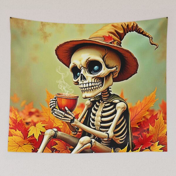 Item preview, Spooky Autumn Skeleton's Coffee Break Design designed and sold by Health And Fitness Posts e-Store.