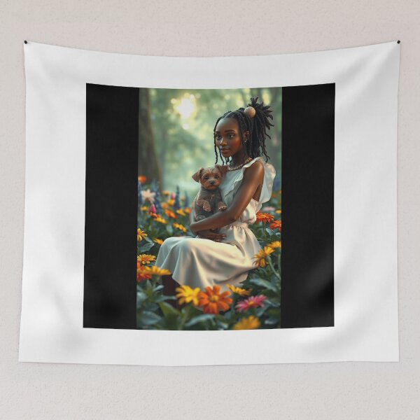 Item preview, Serene Woman with Yorkipoo in Garden designed and sold by ZionzRoyalty.