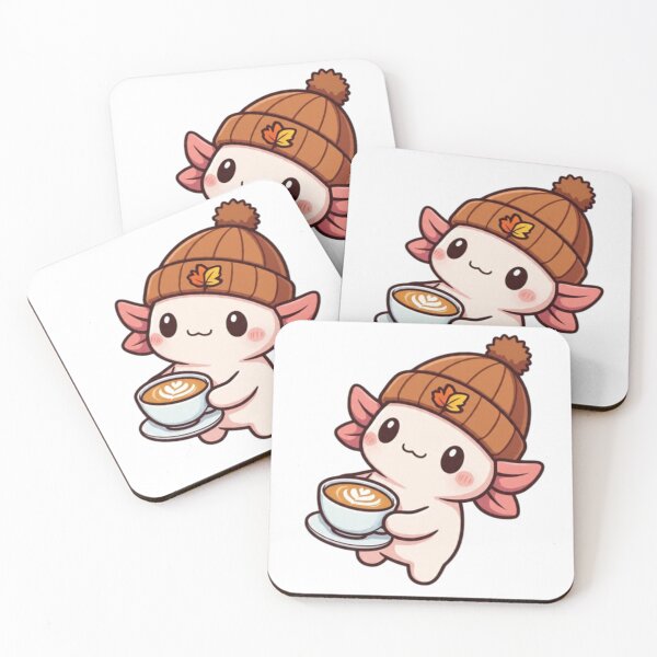 Item preview, Cute axolotl wearing a beanie enjoying a latte designed and sold by JonysCreativeDesigns.