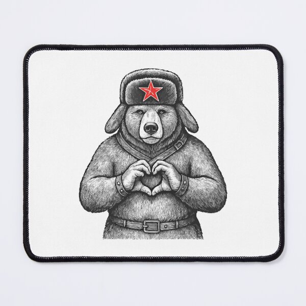 Item preview, Bear in Ushanka Hat – Vintage Military Art – Red Star Symbol – Black & White Tattoo Style Design designed and sold by Krasnovaovaova.