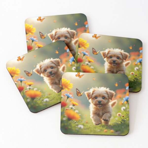 Item preview, Playful Yorkiepoo Puppy in Flower Garden designed and sold by ZionzRoyalty.