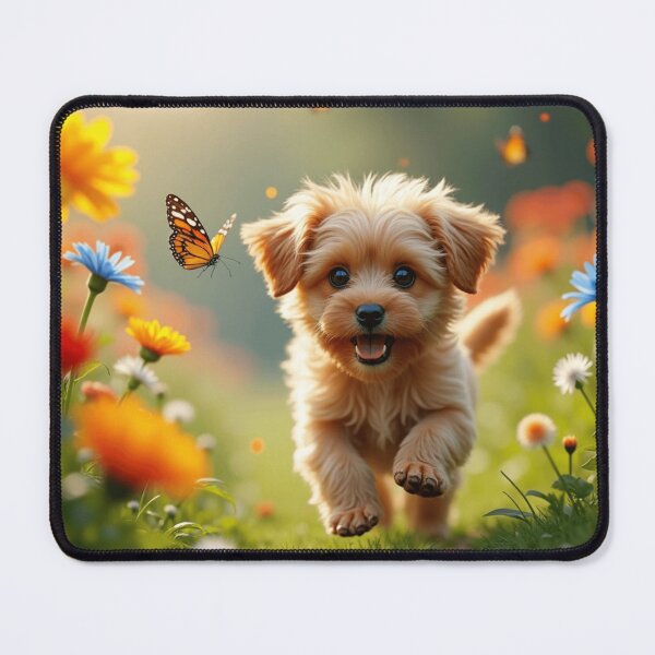 Item preview, Playful Yorkiepoo Puppy in Flower Garden designed and sold by ZionzRoyalty.