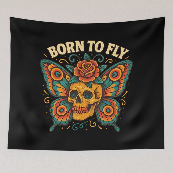 Item preview, Born to Fly – Skull Butterfly Rose Psychedelic Art designed and sold by BloomOfDesign.