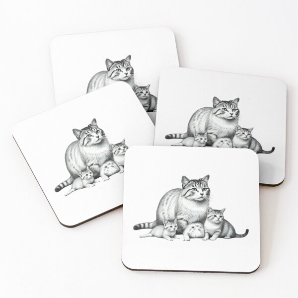 Item preview, Lovely kittens alongside their mother designed and sold by Aariq.