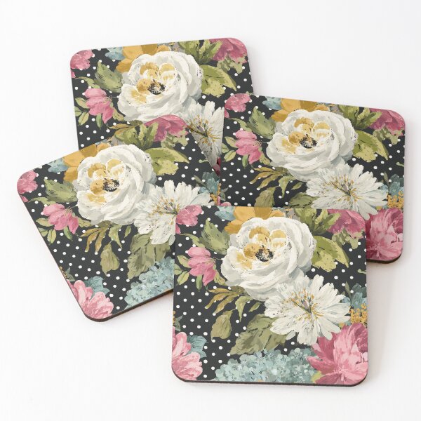 Item preview, Farmhouse Garden Blooms on Black Polka Dots designed and sold by joannejgg.