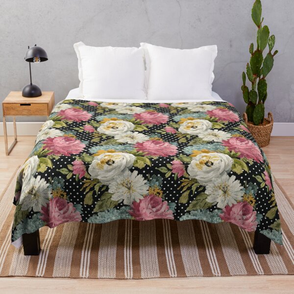 Item preview, Farmhouse Garden Blooms on Black Polka Dots designed and sold by joannejgg.